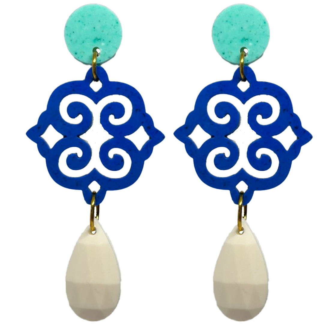 orecchini ROSONE: acquamarina - blu cina - bianco ottico