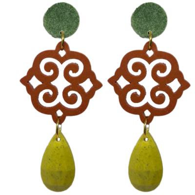 orecchini ROSONE: verdone melange - mattone - verde pistacchio