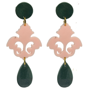 orecchini BAROCCO: verde militare intenso - rosa baby leggermente brillini - verde militare intenso