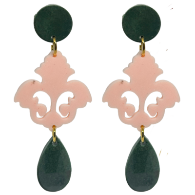 orecchini BAROCCO: verde militare intenso - rosa baby leggermente brillini - verde militare intenso
