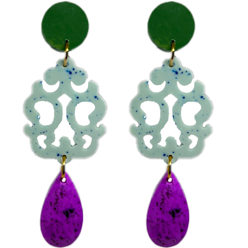 orecchini LIBERTY: verde smeraldo - azzurro baby boy light melange - bouganville