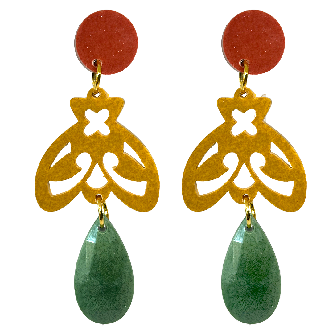 orecchini APINA : mattone - giallo senape intenso - verde