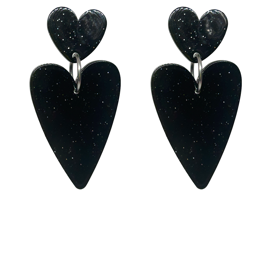 orecchini CUORE: glitter nero