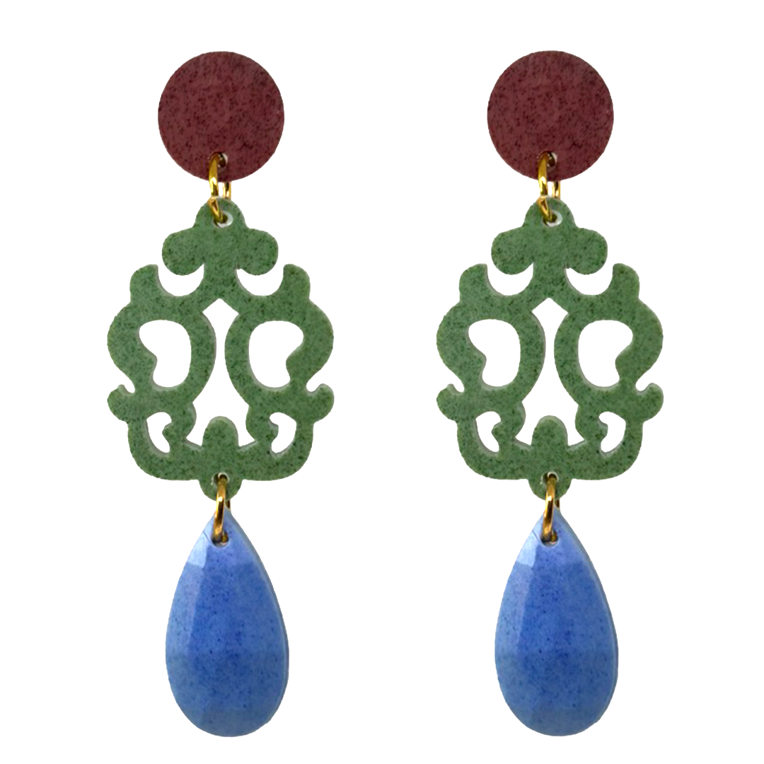 orecchini LIBERTY: bordeaux melange - verde - azzurro jeans