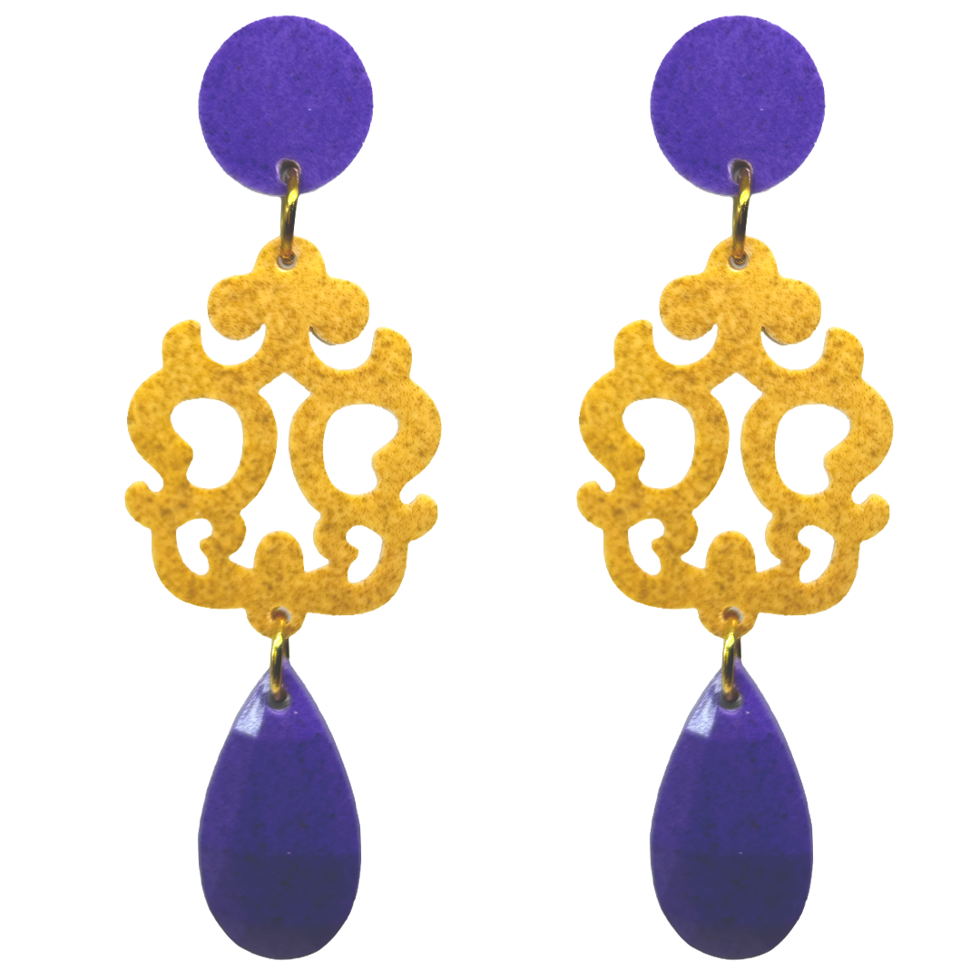 orecchini LIBERTY: viola - giallo senape - viola