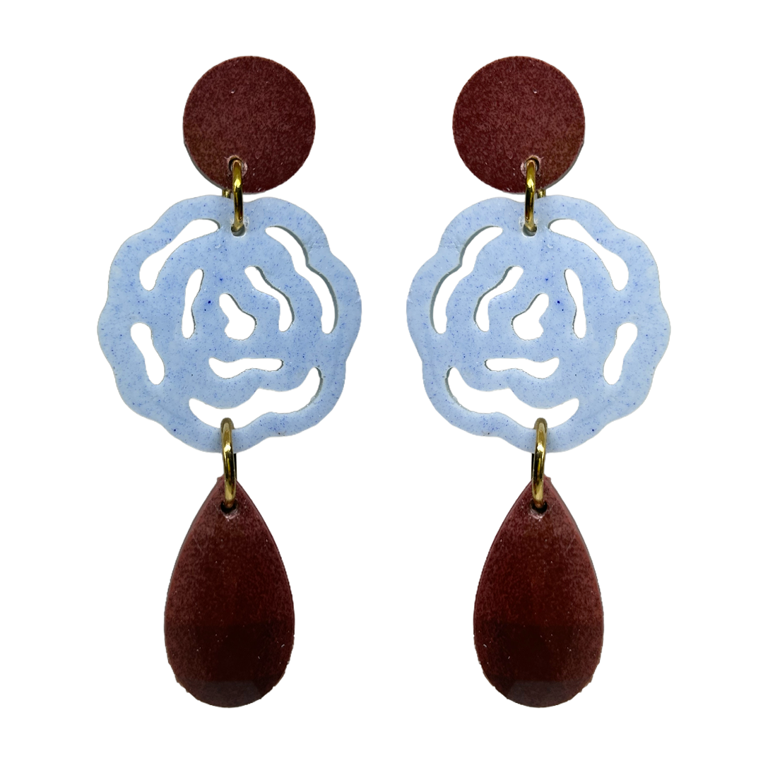 orecchini ROSE: bordeaux - azzurro nuvola - bordeaux