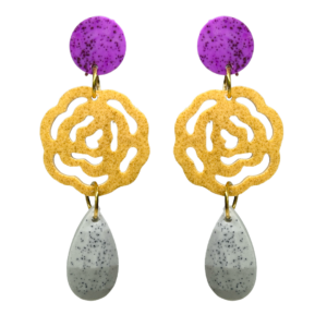 orecchini ROSE: bouganville - giallo senape - grigio light melange