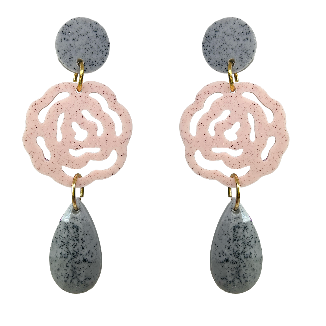 orecchini ROSE: grigio melange - rosa antico light - grigio melange