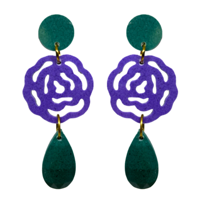 orecchini ROSE: verde petrolio melange - viola - verde petrolio melange