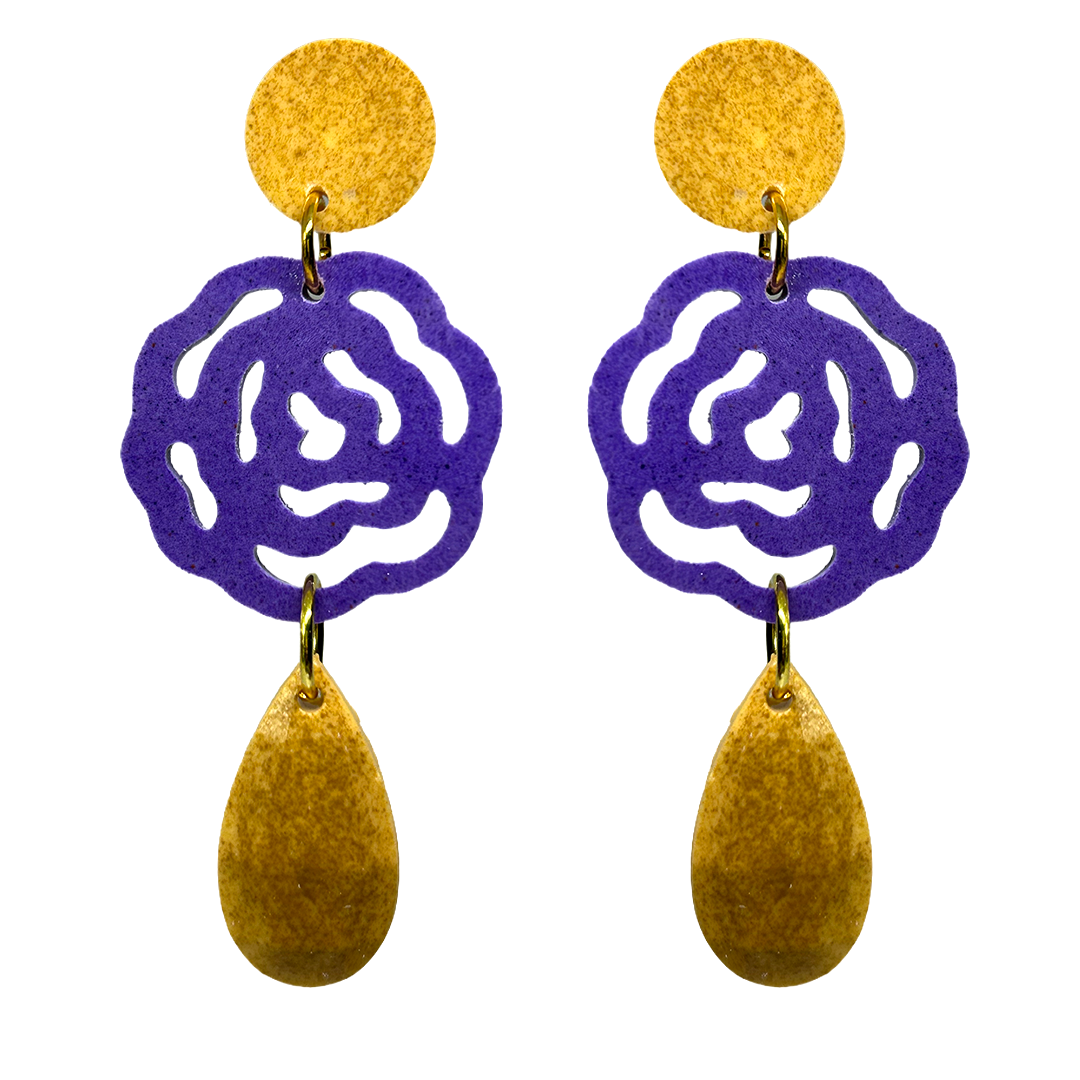 orecchini ROSE: giallo senape - viola - giallo senape