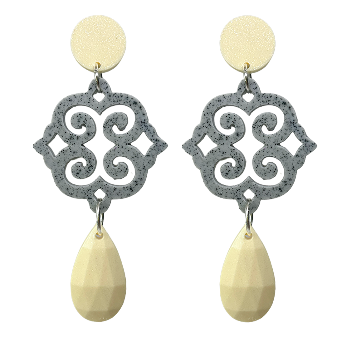 orecchini ROSONE: giallo burro brillini light - grigio melange - giallo burro brillini light