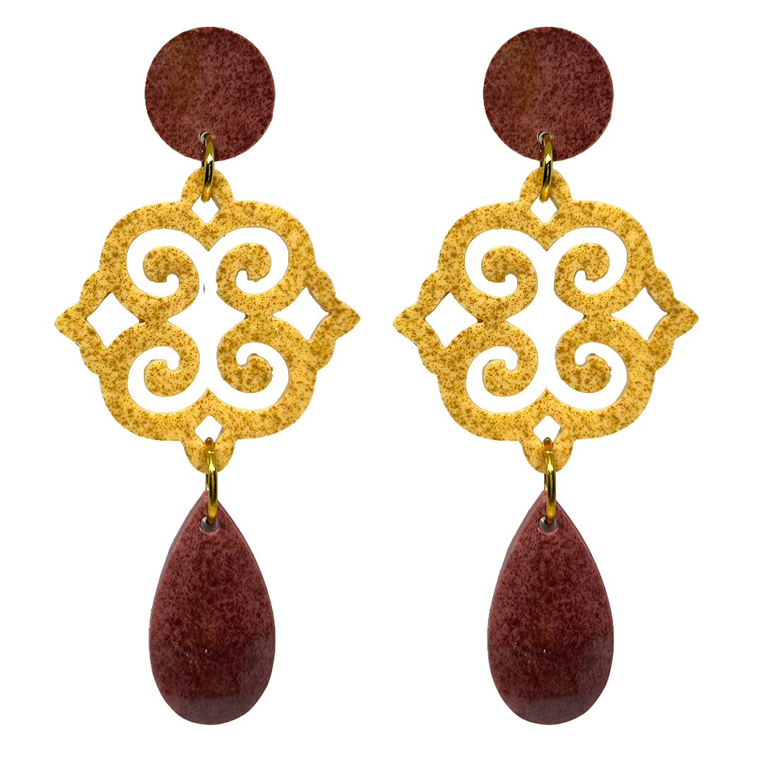 orecchini ROSONE: vinaccia - giallo senape - vinaccia melange