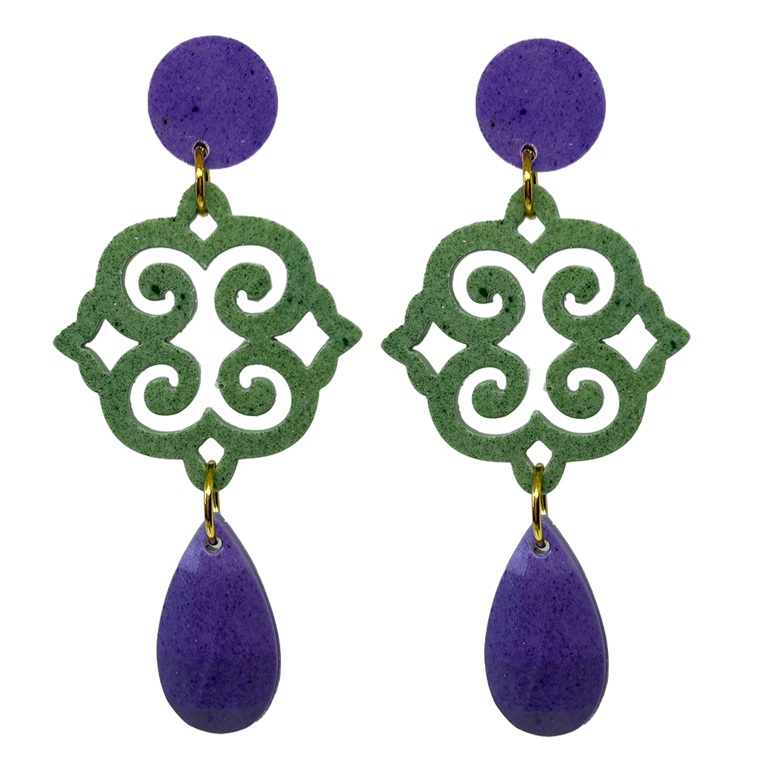 orecchini ROSONE: viola - verde - viola